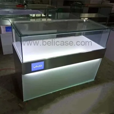 
Cheap Mobile Showroom Modern Cell Phone Showcase Phone Display Counter LED Light Mobile Shop Showcase 