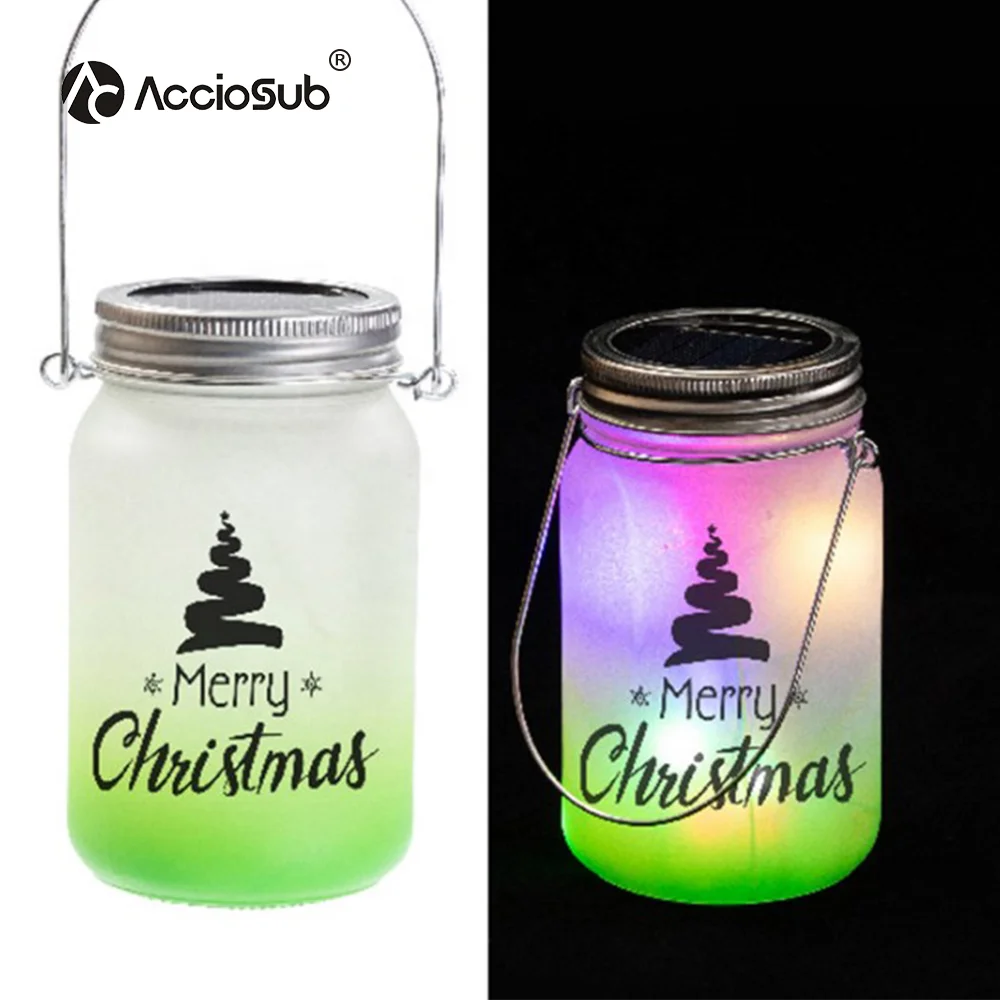 Beer Mugs Sublimation Patio Garden Yard LED Lantern Frosted Gradient Ramp Halloween Decorations Christmas Solar Mason Jar Lights