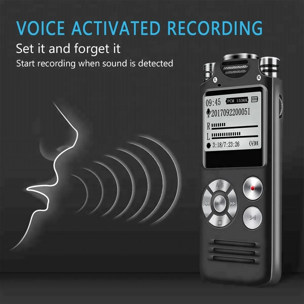 Professional audio recorder VR02 Voice Activated Digital Voice Recorder Three microphones HD Noise reduction multi-language menu