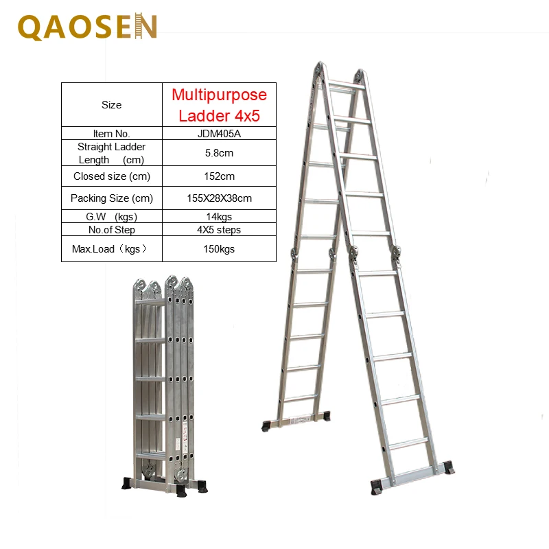 4x5 Aluminium Multifunctional ladder 20 Steps Ladders 4 fold ladder Small Hinge