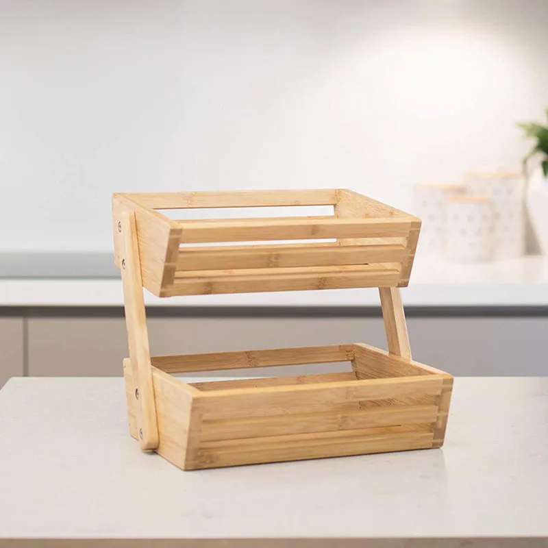 
Bamboo Fruit Basket 2 Tier Fruit and Vegetable Storage Stand for Kitchen Countertop 