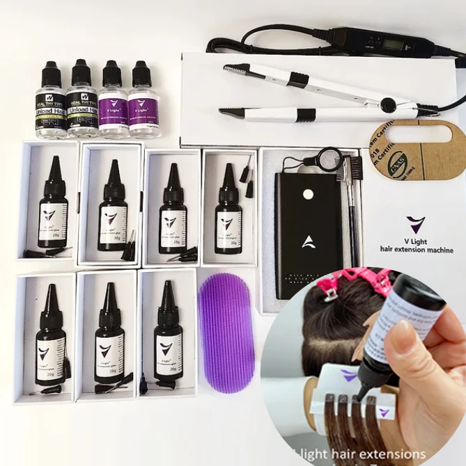 2024~2025 latest hair extension tool 10D hair extension resin Glue v light machine v light glue uv led light