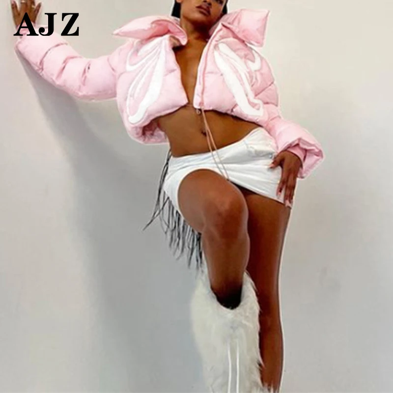 custom printed embroidery padded coats bubble clothing crop top zipper logo warm down coat winter women puffer jacket