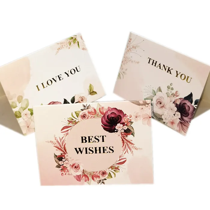 Mini Luxury Black Envelope Cute Small Pink Rose Gold Foil Custom Impression Printing Business Customer Insert Thank You Card