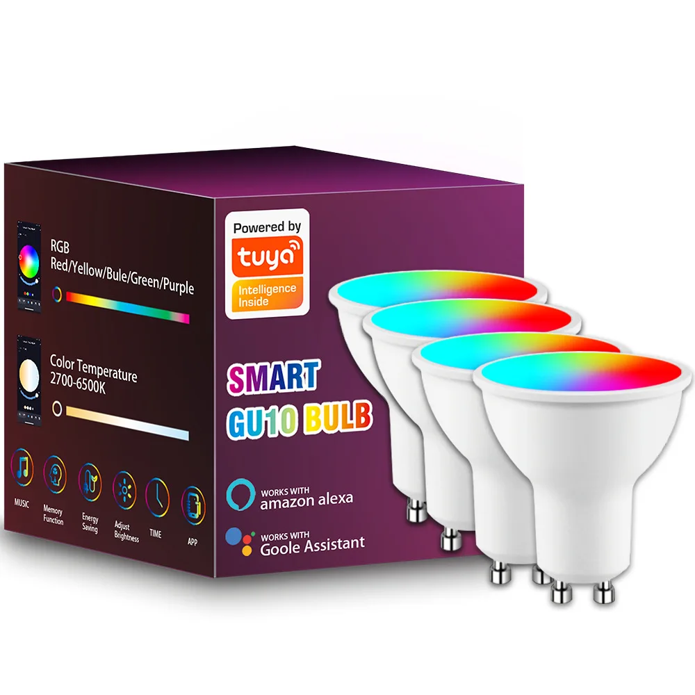 5W Tuya Smart GU10 Smart LED Light Bulb Dimmable RGB WiFi Spotlight with Bluetooth Switch Plastic & Aluminium Body Spotlight