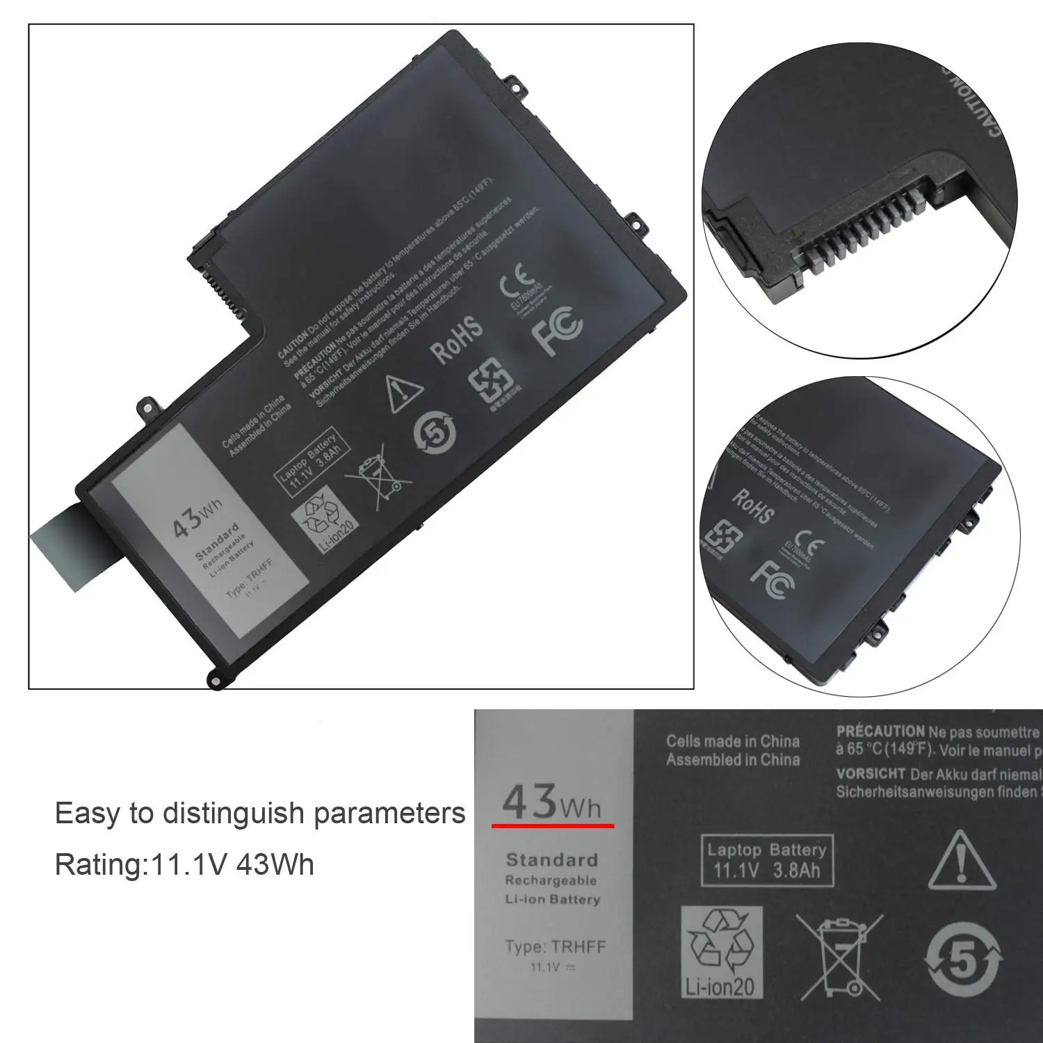 Lithium-Ion Replacement Battery laptop11.1V 43WH TRHFF 1V2F6 0PD19 Laptop battery for Dell Latitude E3350 E3450 Notebook battery