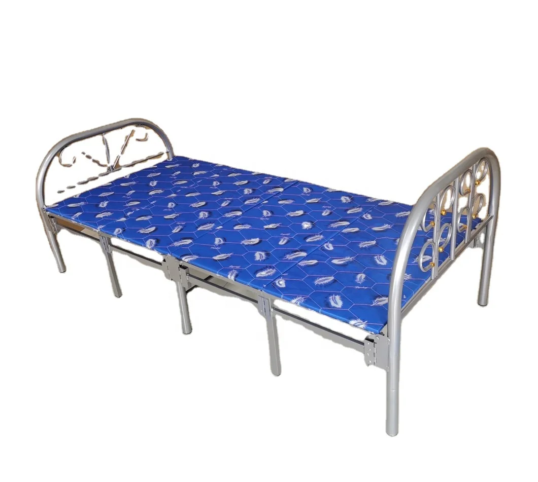 cheap single bed blue fabric wood plate trip folding bed frame with flower headboard