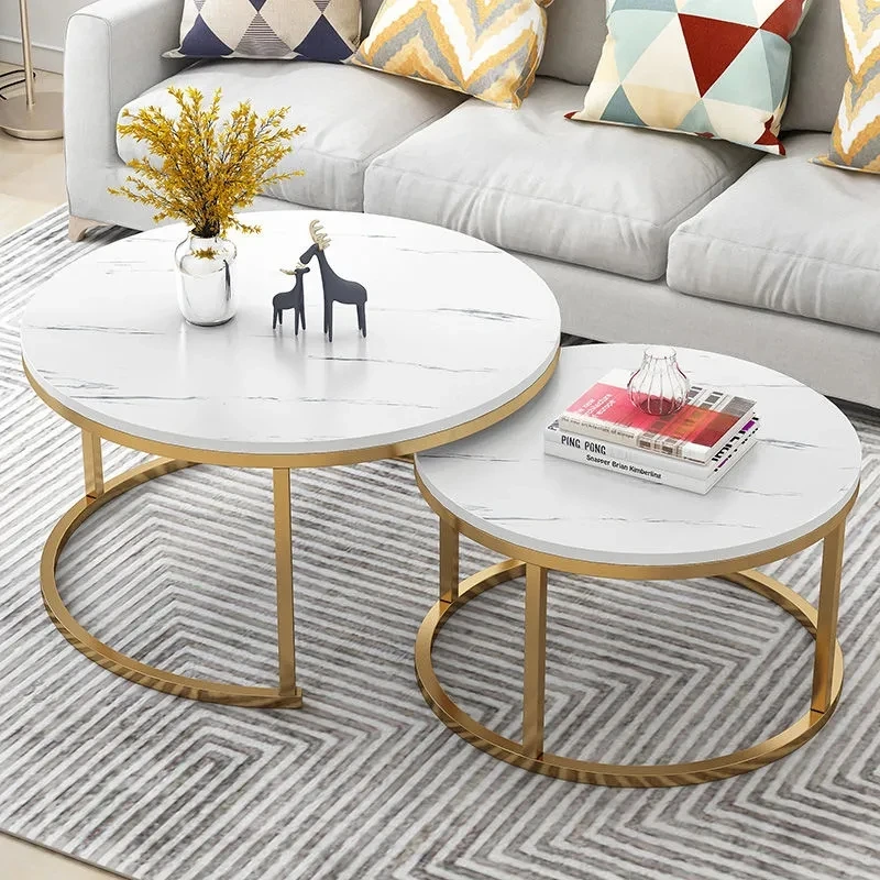 Easy Assemble Round End Table Bent Black Gold Metal Glass Marble Stone mdf Wood Side Nest Set of 2 Nesting Coffee Table