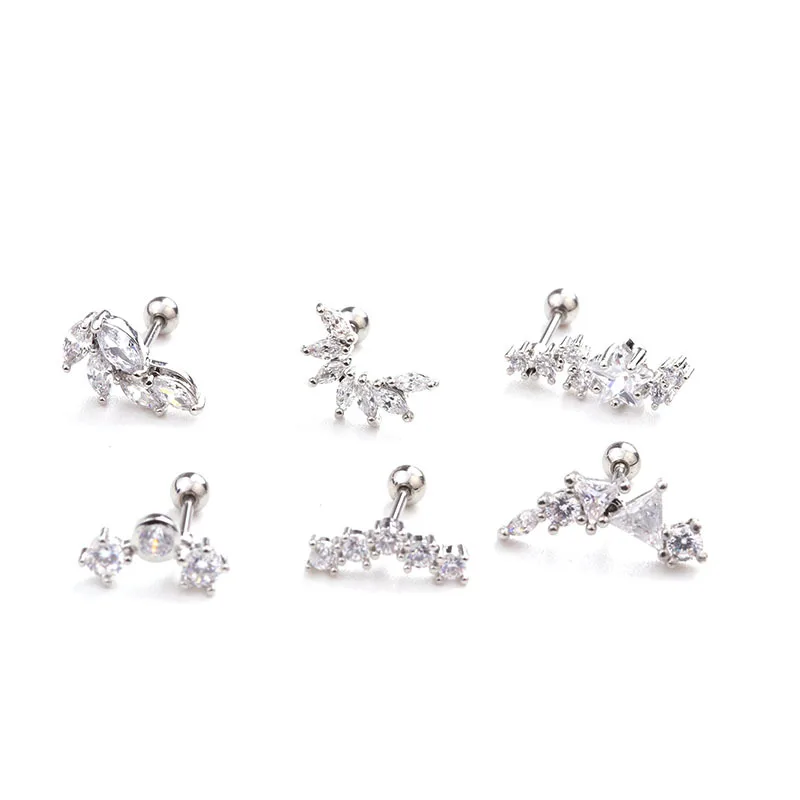Right Grand Cubic Zirconia Cartilage Stud Helix Rook Earrings Gold Plated 18K Cartilage Piercings Stainless Steel