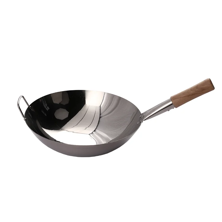 Lyroe Restaurant Ware Multi-Function Round Bottom Stainless Steel Wooden Handle Wok