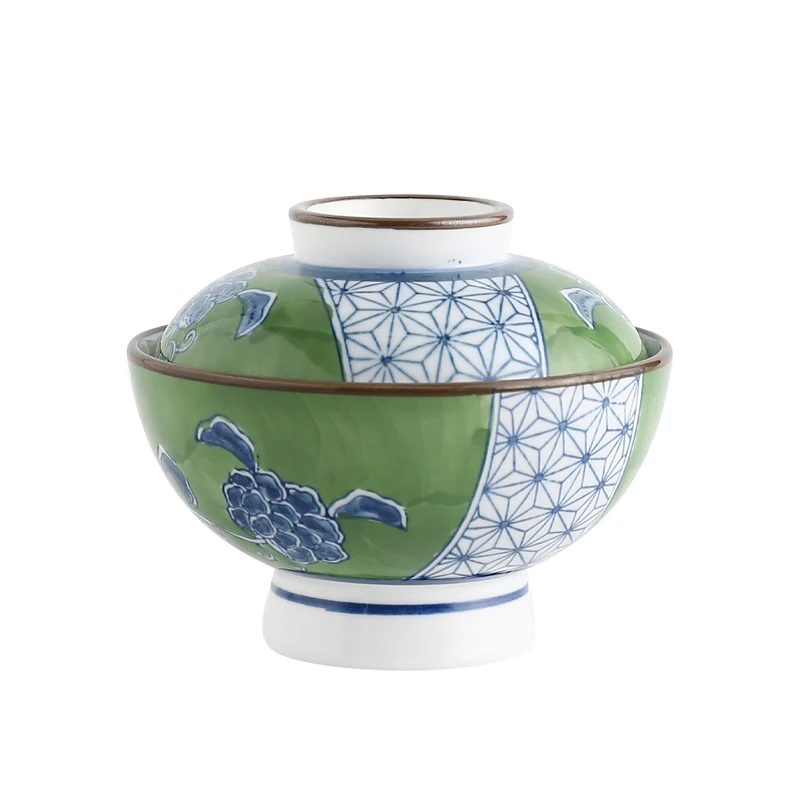 Japanese ceramic mushi bowl chinese style porcelain hand painted soup bowls with lids