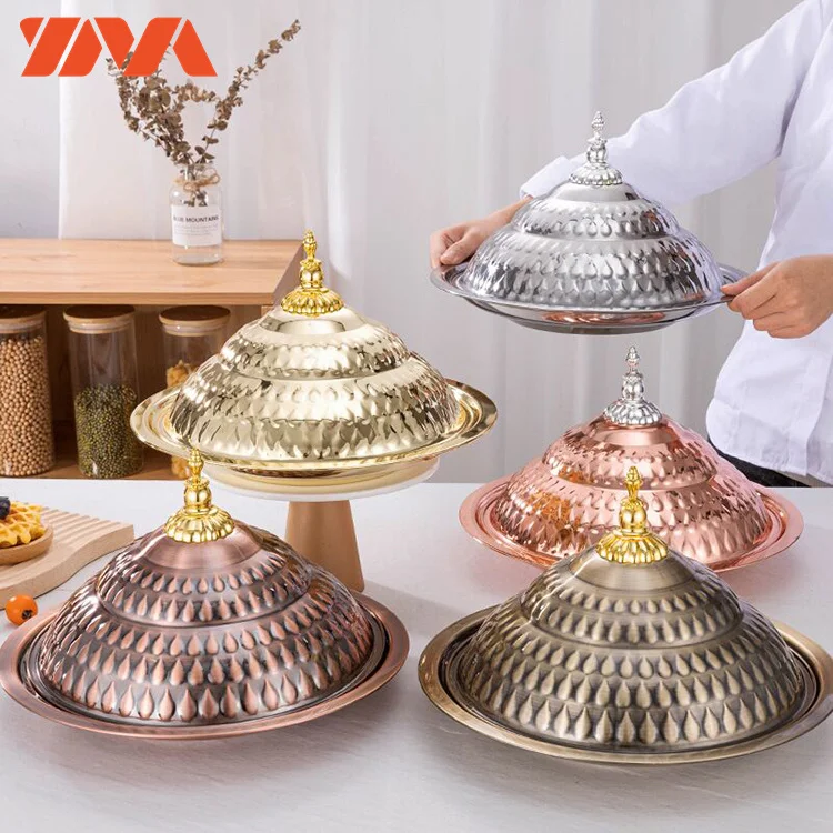 Dinner Plate hotel buffet plate restaurant tableware banquet food plate dish stainless steel round serving tray with lid