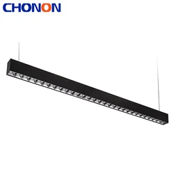 Modern Simple Slimline 26W Office Meeting Room Lighting Black Grille Style Home Pendant Linear Lights With 15 LED Bulbs