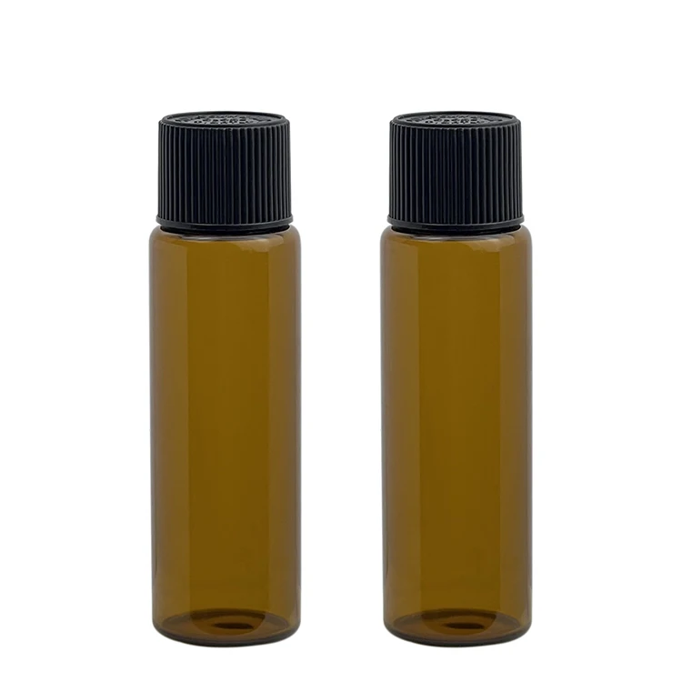 Empty 10ml amber brown wholesale various customize plastic cup glass tubular bottle with screw top black Color cap