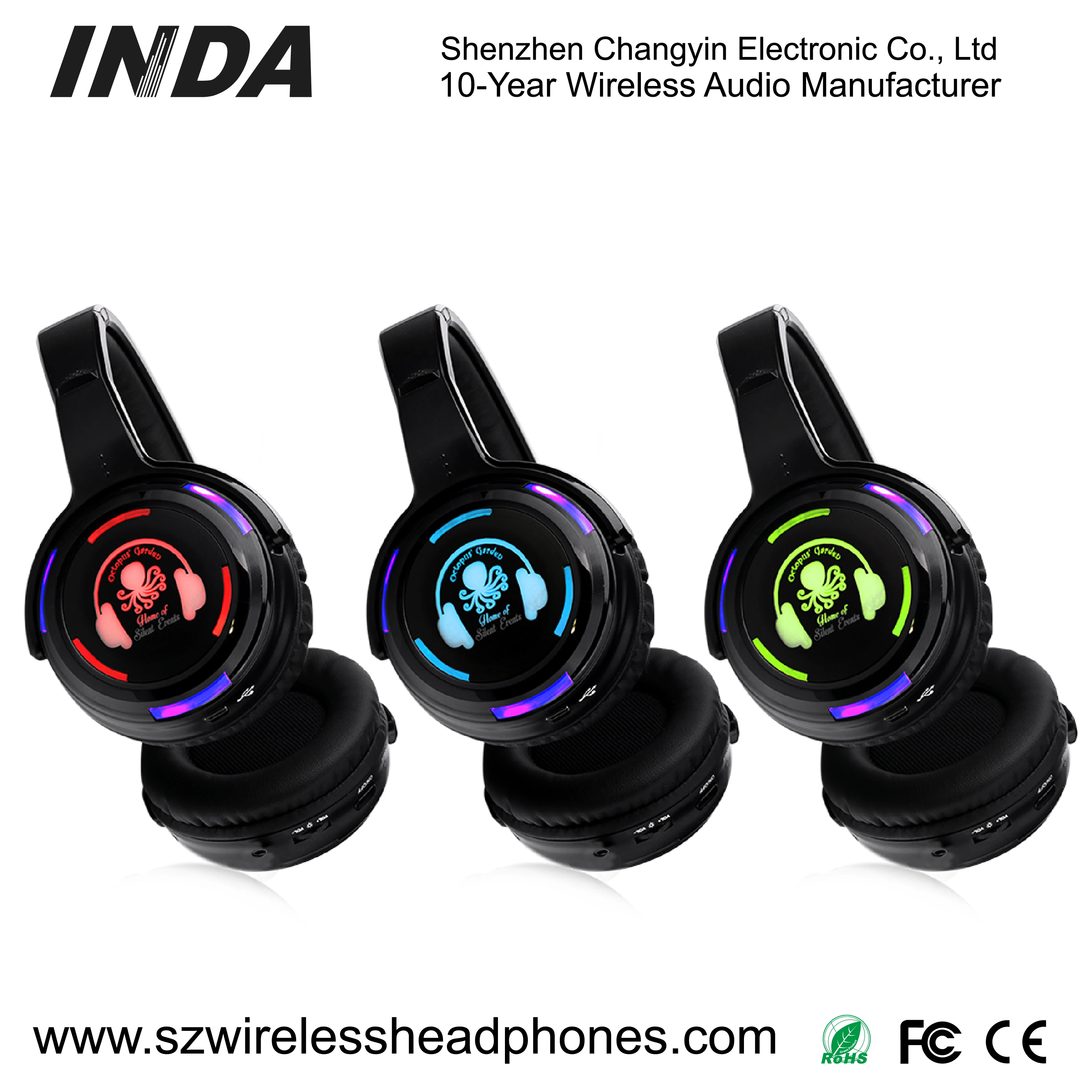 Best Selling LED Light Rechargeable Wireless Silent Disco Headphones 3 to 5 Channels Wholesale Hot