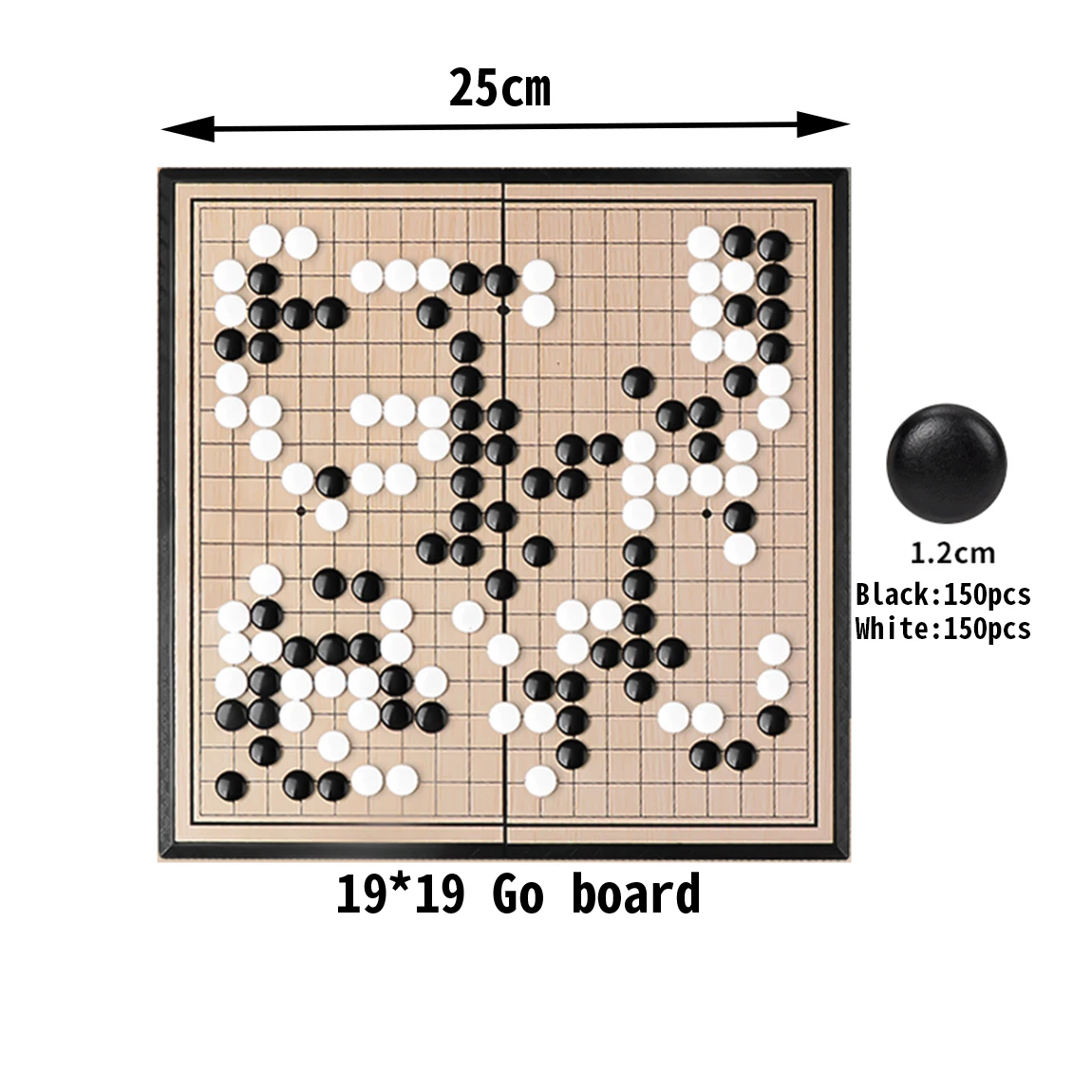 Portable 9.8-Inch Magnetic 19x19 Go Game Set Board Single Convex Stones Folding and Travel Ready with 300 Pieces