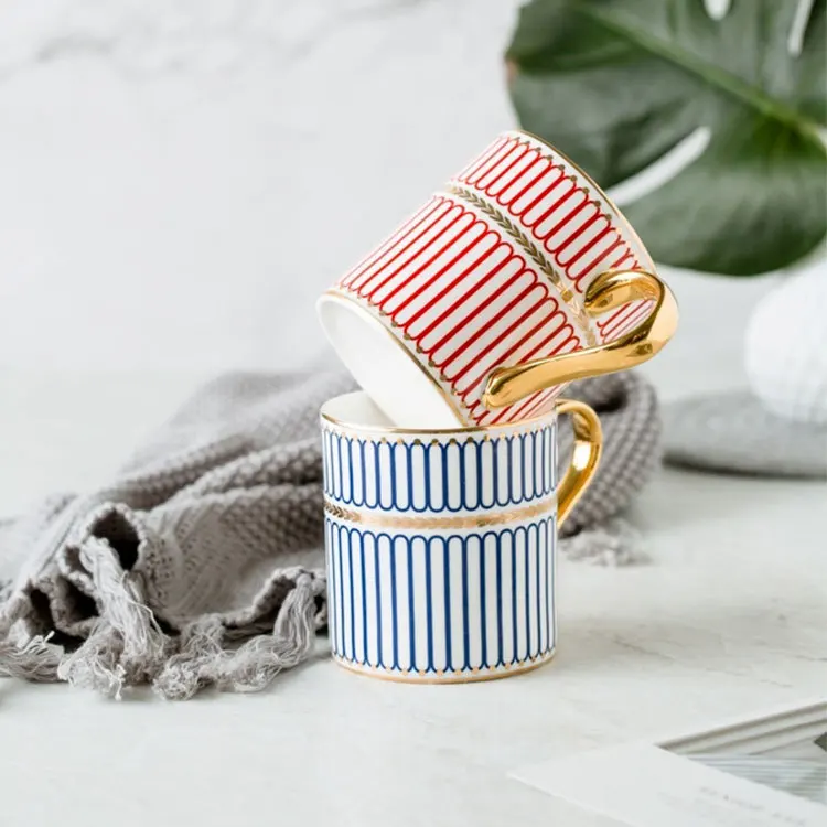 350ml New British Style Luxury Gold Stripes Couple Coffee Mug Afternoon Water Tea Drink Cup with Gift Box