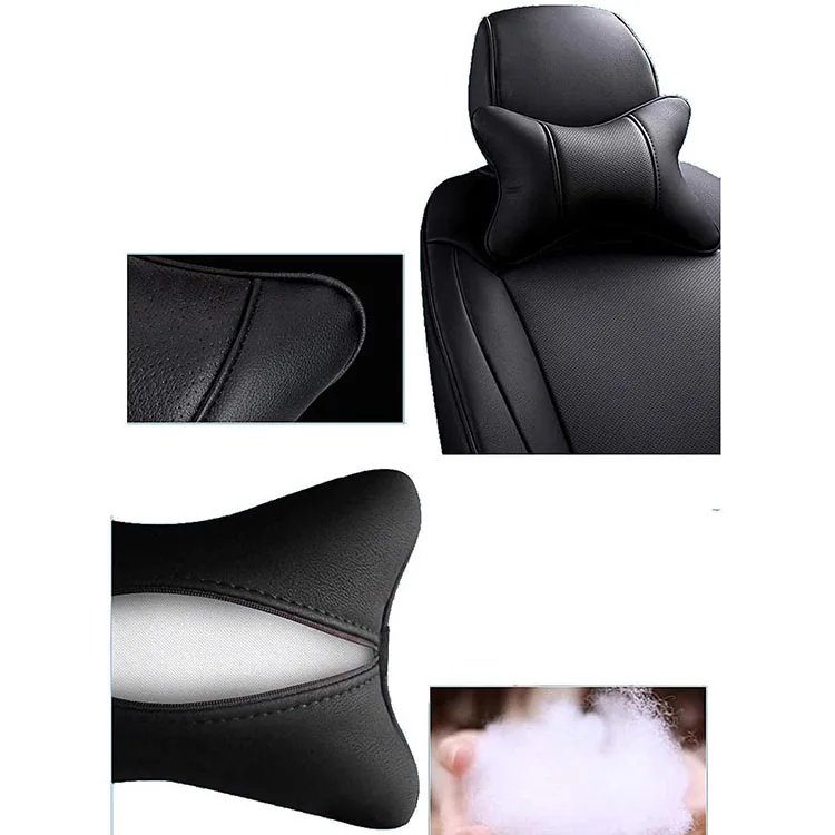 Black Car Neck Pillows Both Side Pu Leather 2pieces Pack Headrest Fit for Most Cars Filled Fiber Universal Heatrests Pillow