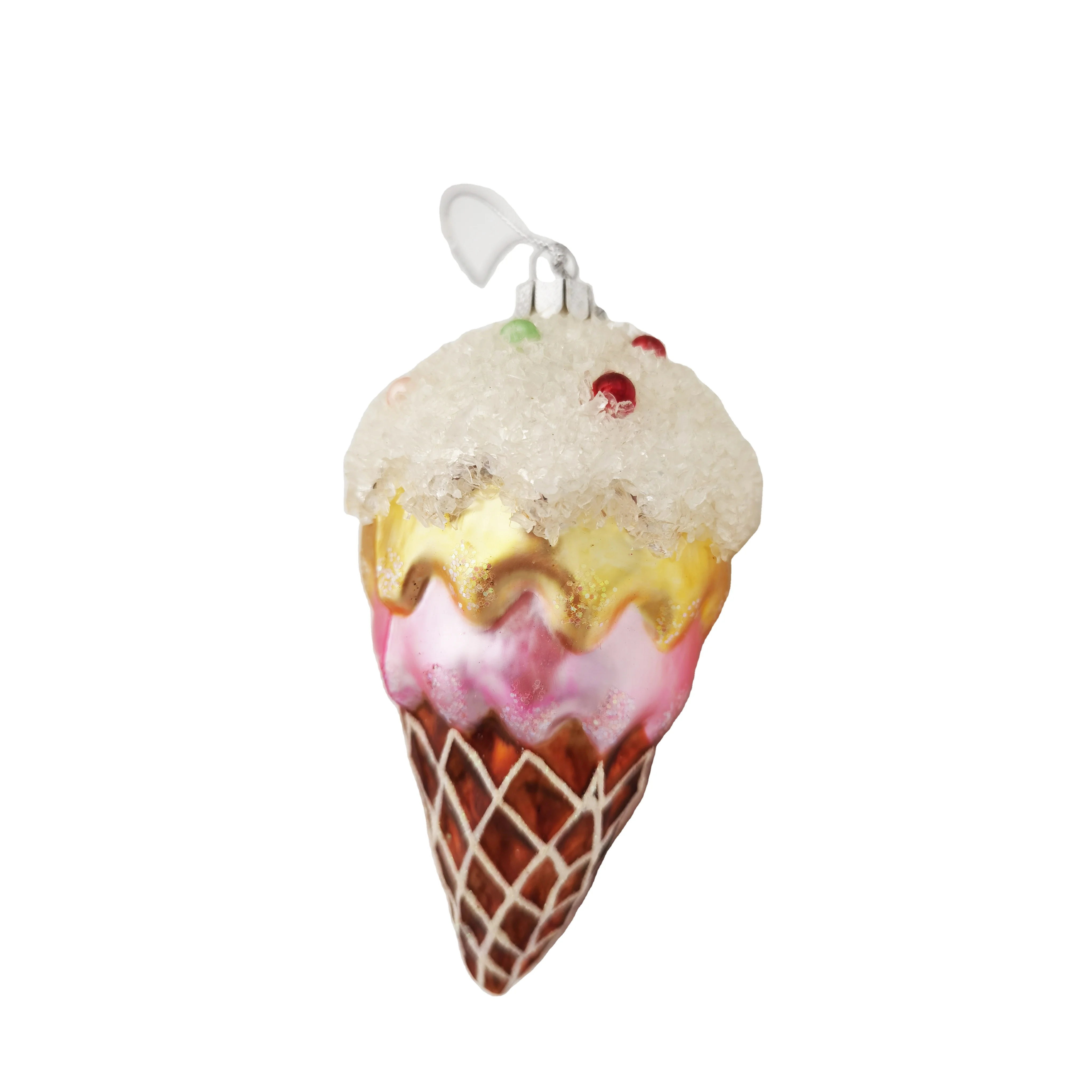 Custom Pink Ice Cream Cone Christmas Ornaments Ice Cream Cone With Sprinkles Food Glass Christmas Ornament