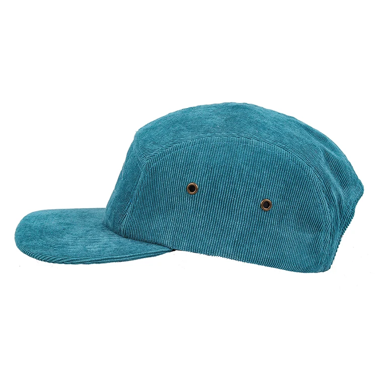 custom blue embroidery camp hat corduroy 5 panel camp cap