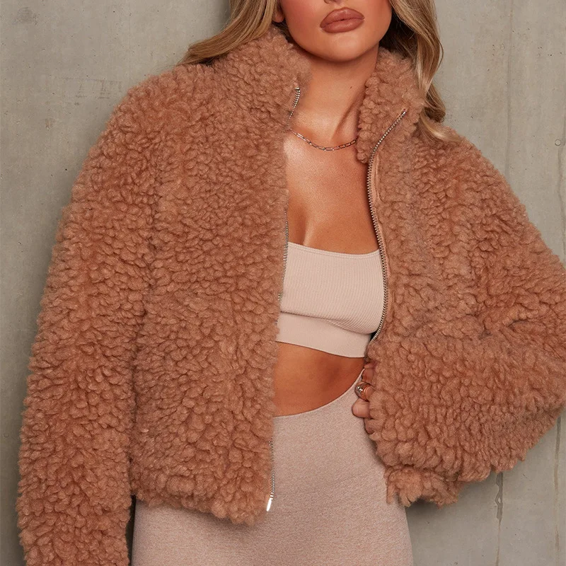 Wholesale Fall Winter Coat Leisure Plush Warm Sherpa Fluffy Cardigan Fuzzy Teddy Jacket For Women