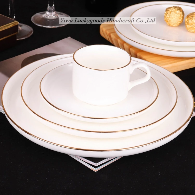 LK20191109-7 gold rimed porcelain charger plate white color wedding occassion pizza plate set for wholesale