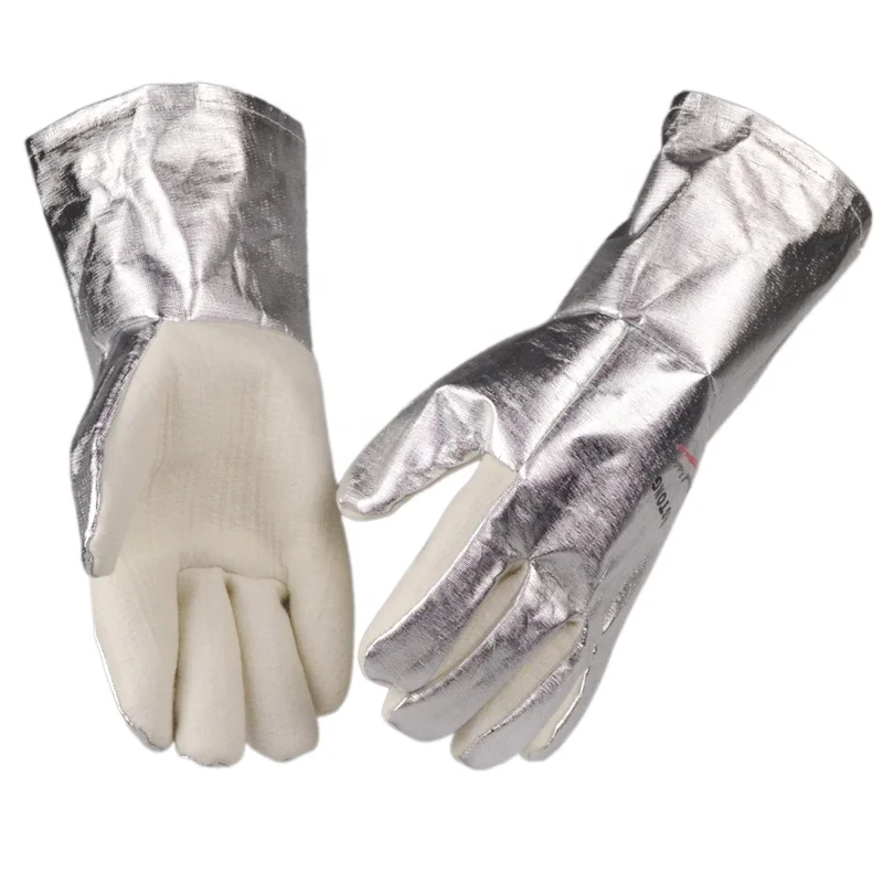 Stock Items Resisting 350 Deg.C Meta-aramid Felt and Aluminum Foil Heat Insulated Aluminized Gloves for Industrial Oven