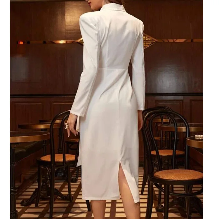 Hot fashion shawl collar side hanging wrap body split irregular professional dress for women