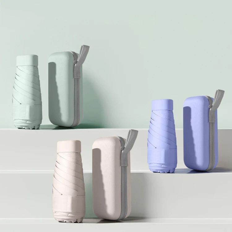 Uv Protection Pocket Portable umbrella set gift super  Mini with custom Case 6 Folding Umbrella With Logo Print Case