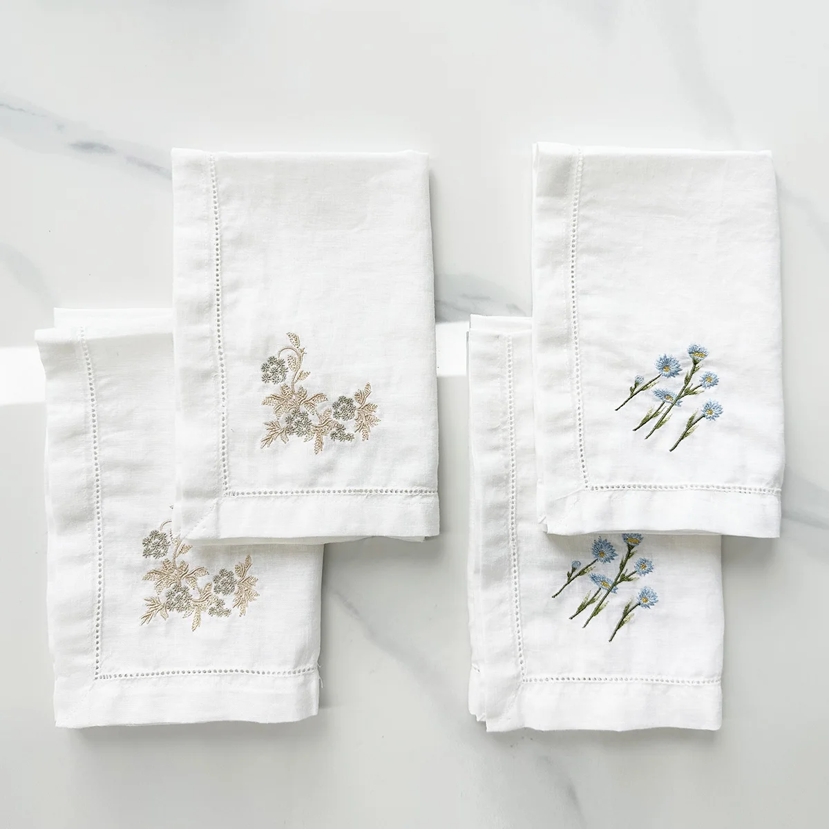 Wholesale 100% pure french linen napkins flower custom embroidered linen napkins for wedding/restaurant/party
