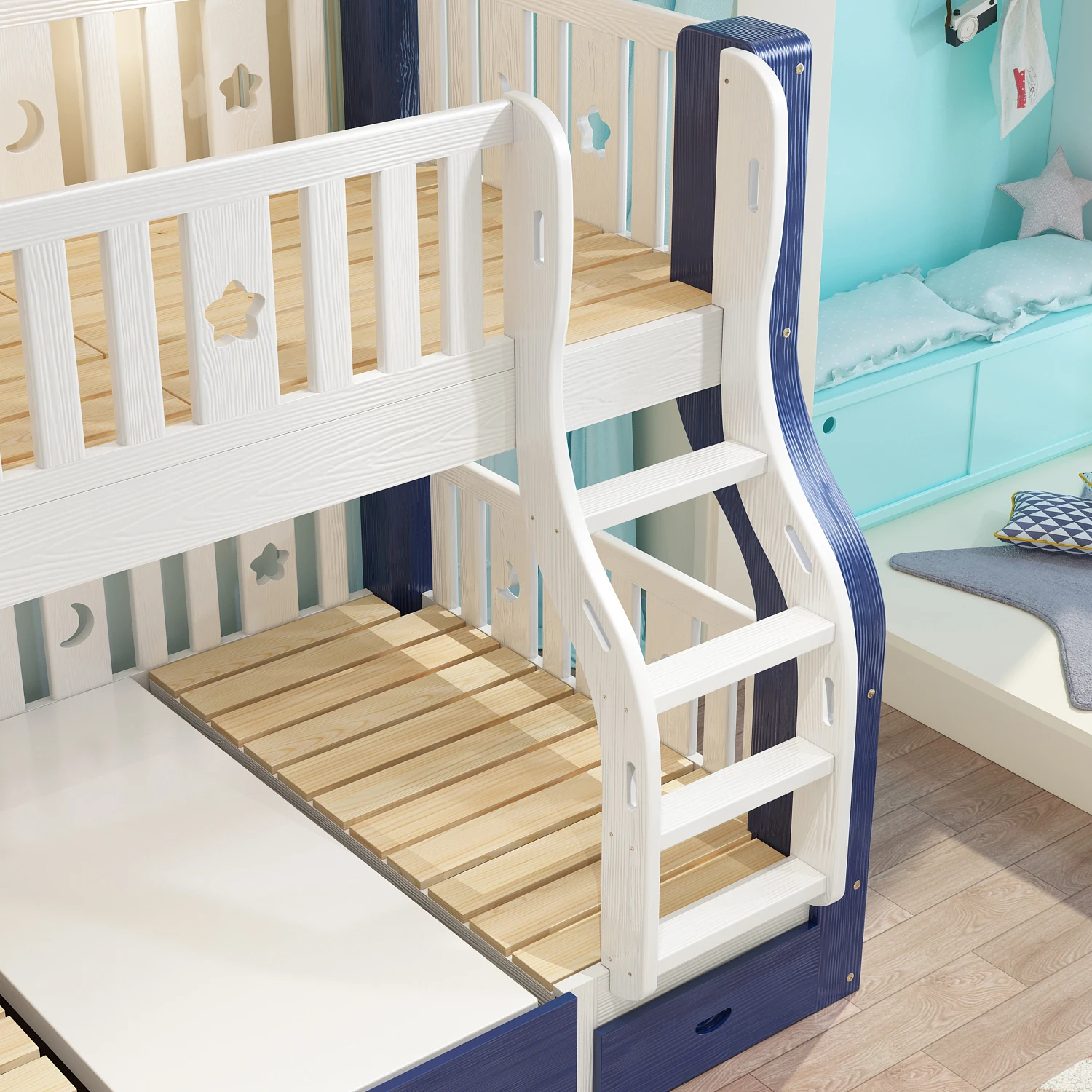  Детская современная деревянная двухъярусная кровать Cama для мальчиков и девочек с лестничным