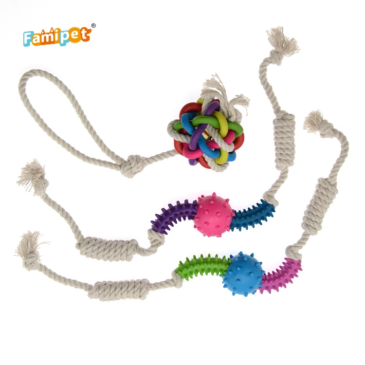 Famipet Design Cotton Rope Dog Toy Set Tough Rubber Chewing Toys for Dogs
