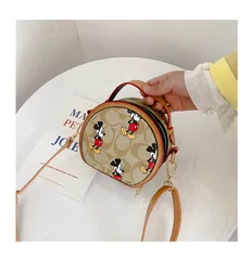 Vintage Cute Kids Cartoon Pattern Jaquard Pu Shoulder Bag Waterproof Mini Cylinder Children Purse travel messenger bag Crossbody
