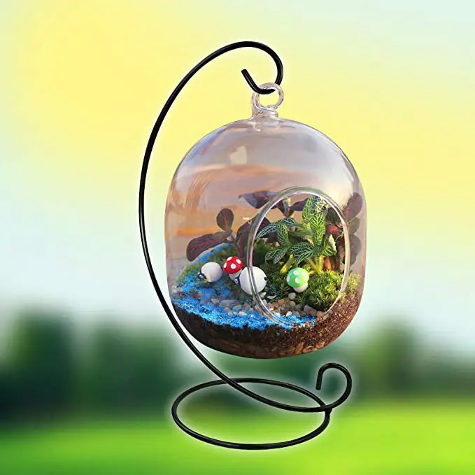 Factory Price Iron Glass Ball Ornament Holder Hanging Plants Terrarium Stand Ornament Display Metal Stand