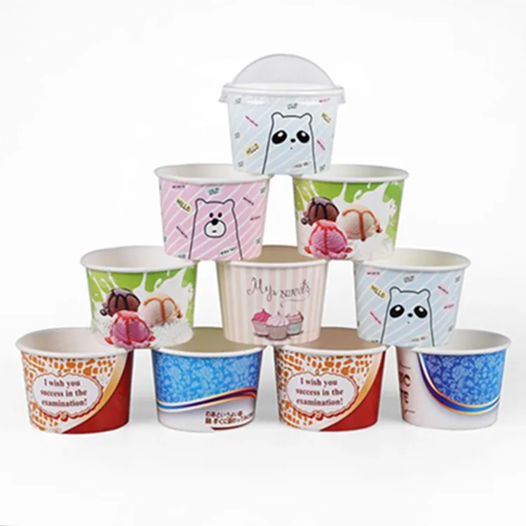 Custom Food Grade Disposable Cake Dessert Frozen Ice Cream Cup Food & Beverage Packaging With Lid