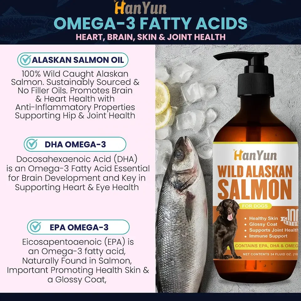 Wild Alaskan Salmon Oil Omega 3 6 9 Fish Oil Liquid with EPA & DHA Support Skin and Coat Health for Dogs