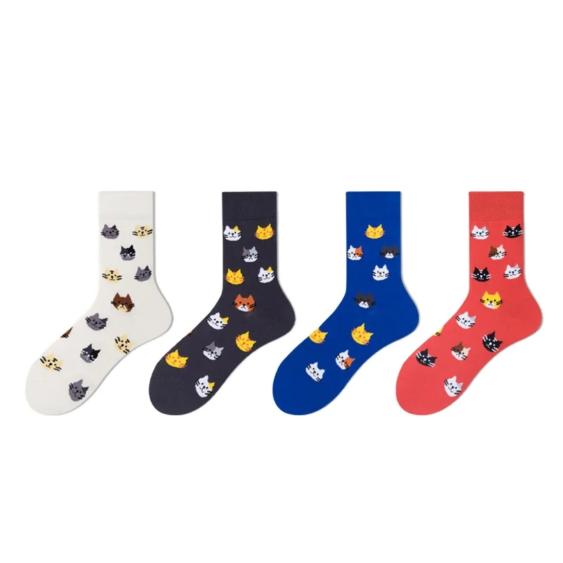 Custom Knit Design Logo Crew Manufacturer Socks Unisex Cat Design Teen Tube Socks Colorful Fashion Socks