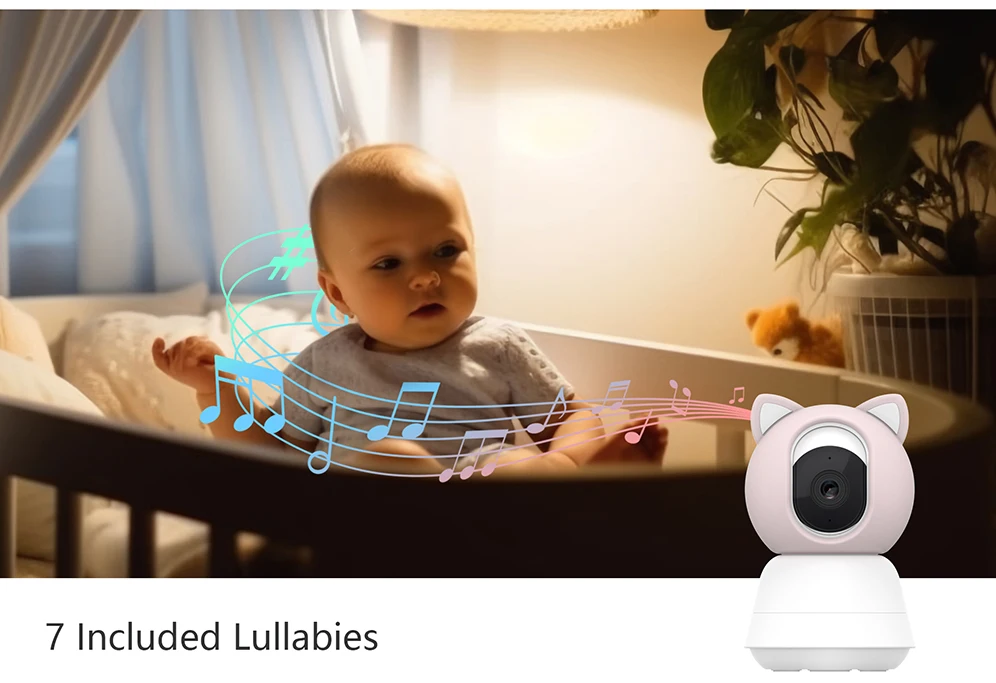 Mobile Control Two Way Audio Soft Night Light&Peaceful Lullabies Baby Sleep Monitor