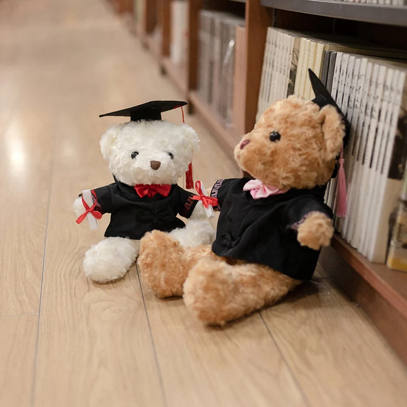 Factory low MOQ Custom size Label style Cute stuffed toy bear Custom logo Cute little teddy bear skin Graduate Doctor Bear