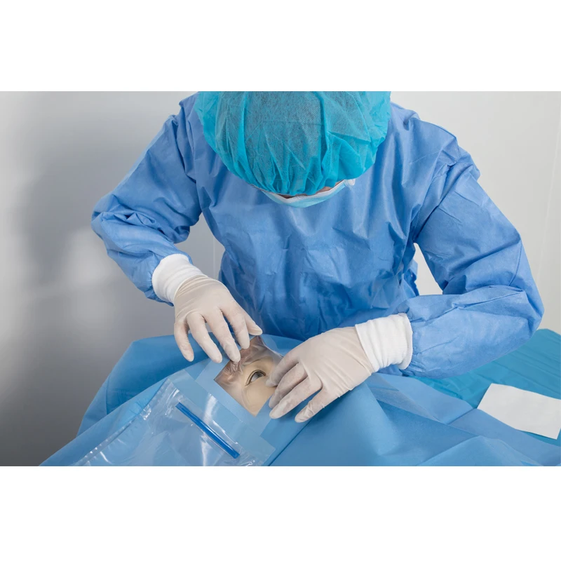 Blue Color Non Woven Disposable Surgical Eye Drape With Fluid Collection Pouches