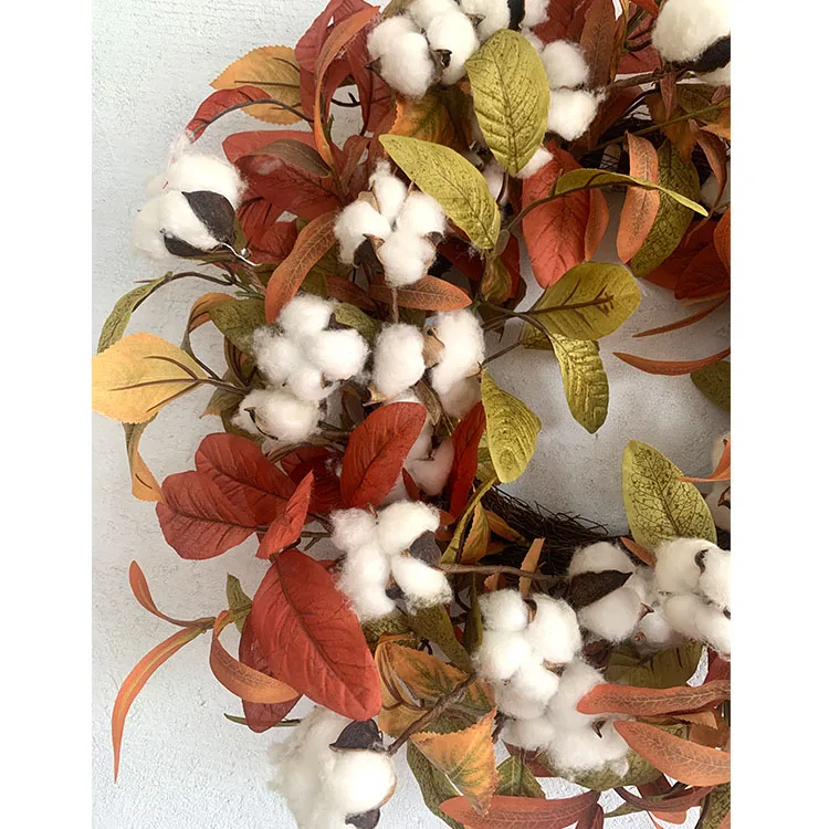 Factory outlet 24inch artificial dried flower Olive Magnolia Leaves cotton fall harvest wreaths for front door