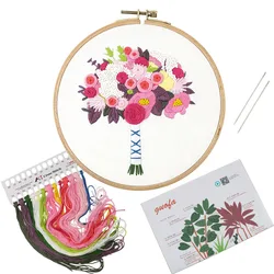 Wholesale Folk Craft Cross-stitch Flower Patterns DIY Embroidery Kit With Plastic Hoop
