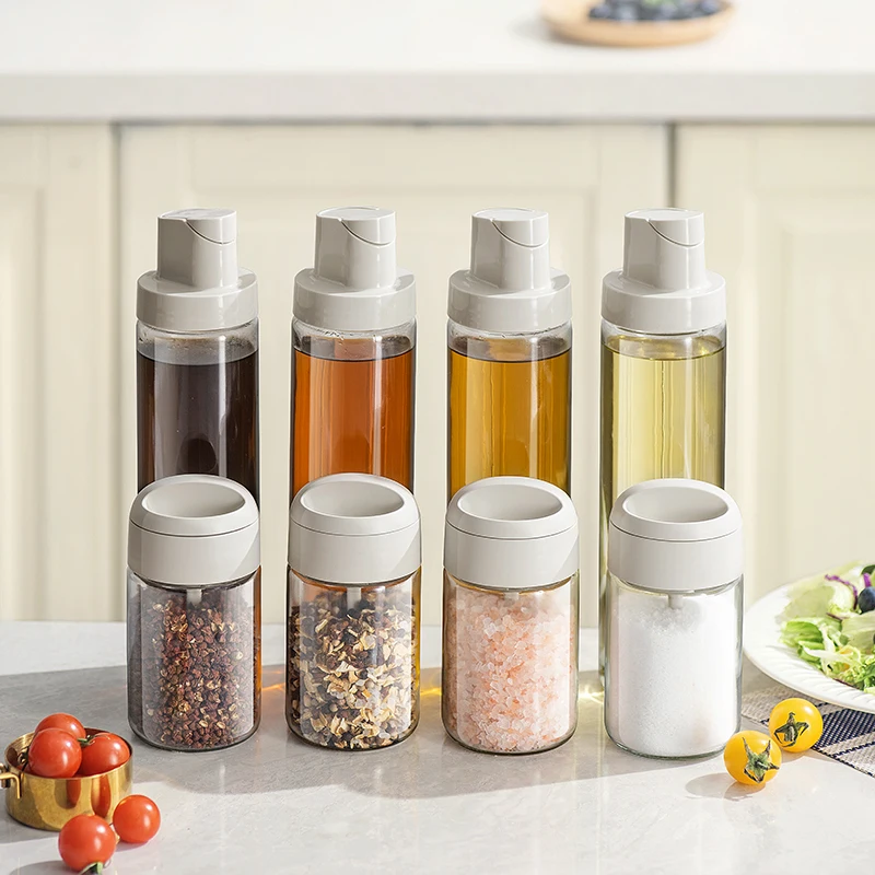 24 new250ml Spice Box Seasoning Jar Condiments Container for Kitchen Light Grey Glass Material Integrated Spoon Lid
