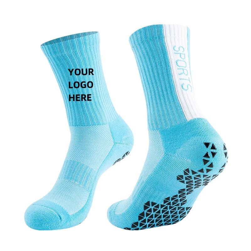 Factory Supply Sport Cotton Men Anti Slip Embroidery Custom Embroidered Grip Socks With Logo