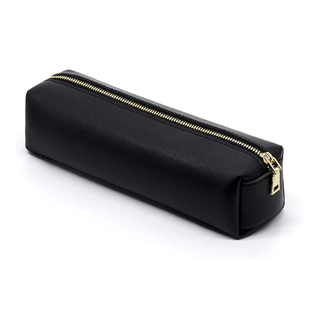 Certificated Factory Fashion PU Leather Custom Brand Logo Large Capacity Zip Pen Bag Good Quality Zippered Pencil Case