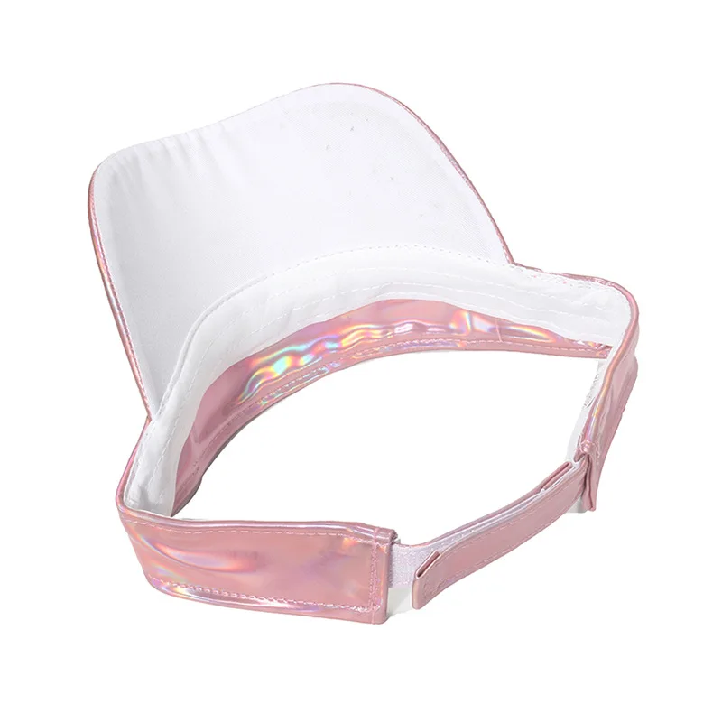 Sun Visor Hats Women Men Holographic PVC Sun Visor Outdoor Sun PU leather  hat traveling visor with hologram colors