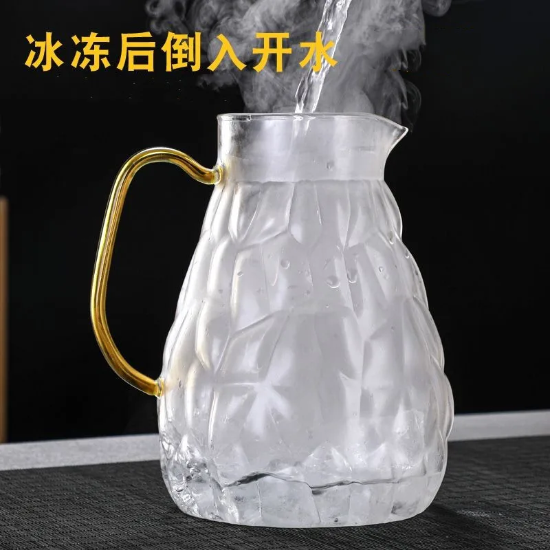 Large capacity glass cooling kettle household stainless steel lid glass juice drink kettle brick stone pattern cold white open k