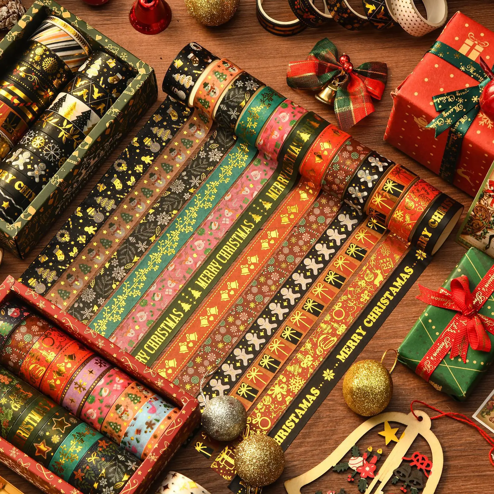 Hot stamping Christmas washi tape set creative handbook DIY decorative stickers 17 rolls