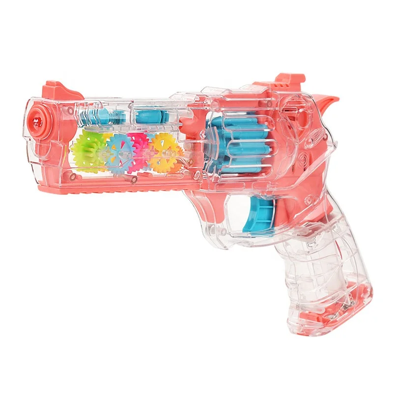 HARD PLASTIC COLORFUL GEAR TRANSPARENT ELECTRIC TOY GUN WITH LIGHT AND SOUND