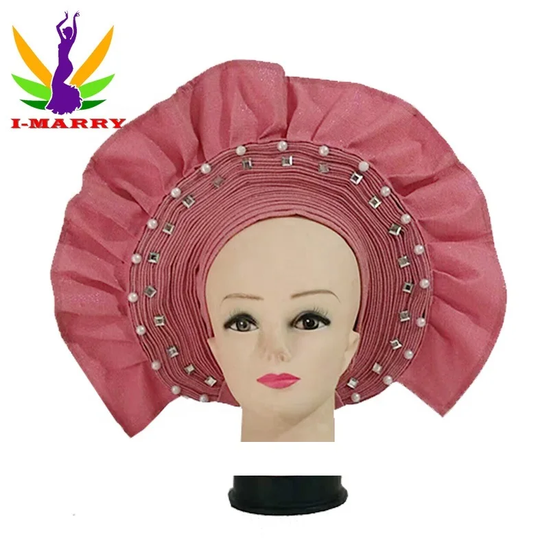 
2020 Head Tie With Pearls and Diamonds Turban for Women Auto Gele headtie Ready to wear Trendy 